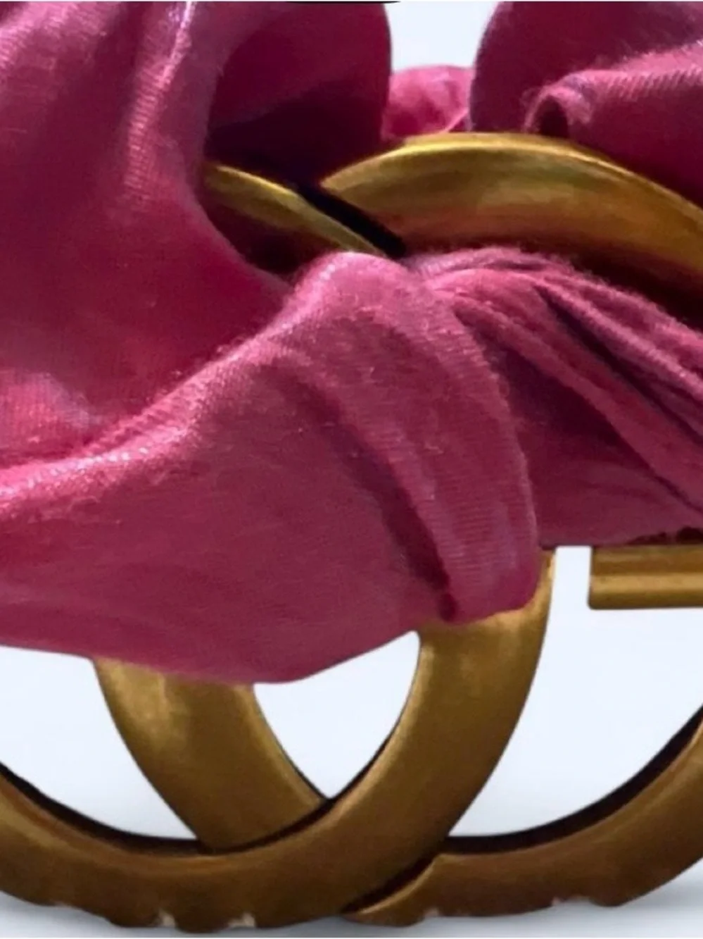 Gold-Tone Double Ring Belt Buckle with Pink Fabric Loop